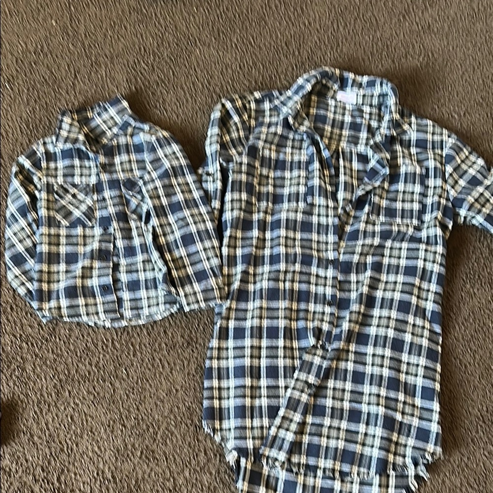 Pink Lily Mommy & Son Plaid Dress & Shirt Set - Blue and White